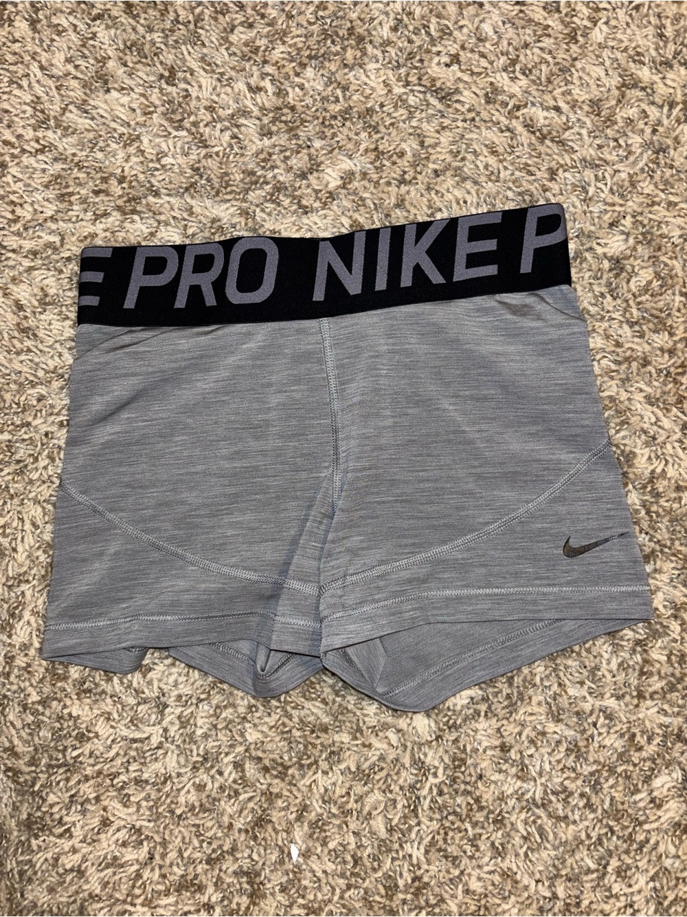 Nike Women’s Gray Pro Bike Shorts with Black Logo Waistband